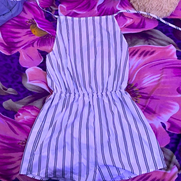 Shein white open back romper.